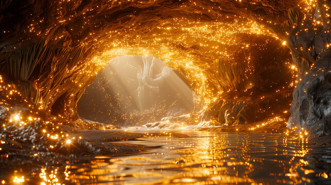 Mysterious cave filled with golden gold