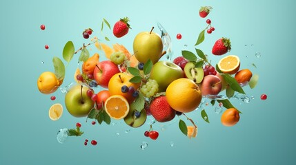 Fototapeta na wymiar Organic Fresh Fruits and berries, Healthy eating vitamins natural nutrition concept