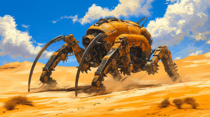 Desert Sentinel: Digital Painting of a Dieselpunk Sand Crawler Mech