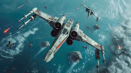 Nebula Dogfight: Epic X-Wing Space Battle in Blue Celestial Domain