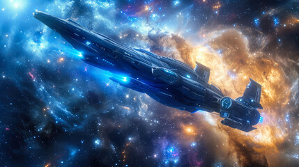 Majestic Star Cruiser: Dark Blue Spaceship Journeying Across the Stars