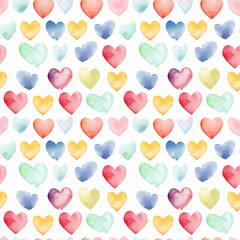 Fototapeta na wymiar Hearts of different colors on a white background. Seamless pattern.