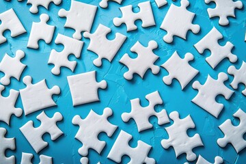 Pieces of a white puzzle on blue. ai generated