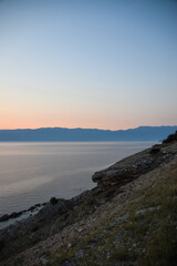 sunrise over the sea, clear sky without clouds. golden hour.	
