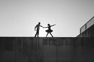 Poster a couple playing dance , black&white picture, minimalism © Bora
