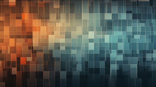 A modern abstract image depicting a digital mosaic background in a gradient of warm and cool tones