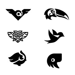 set of silhouettes of bird