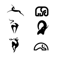 set of icon antelope and elephant