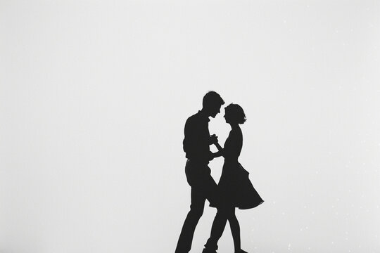 a couple playing dance , black&white picture, minimalism