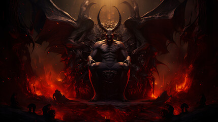 Satan's throne, the devil sitting on his throne in hell