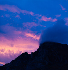 Fototapeta premium Aerial drone view of the sunset on Mount Amboto in the Urkiola Natural Park. Arrazola Valley. Bizkaia. Basque Country. Spain. Europe
