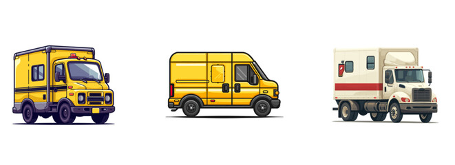 Delivery truck, shipping symbol, online order clipart vector illustration set