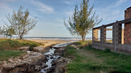 Abandoned building on the shore 