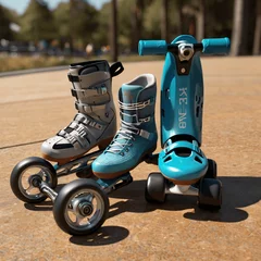 Outdoor kussens roller skates on a playground . Created using generative AI  © thorfinn
