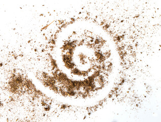 Dirty soil on white background, natural soil texture
