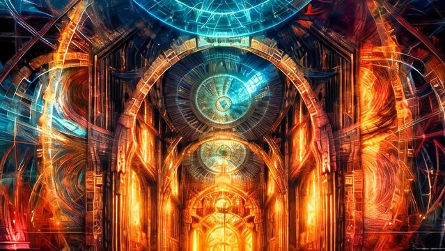 Fantasy big hall in heaven or in a spiritual dimension. Deep spiritual dimensions and life after death concept.