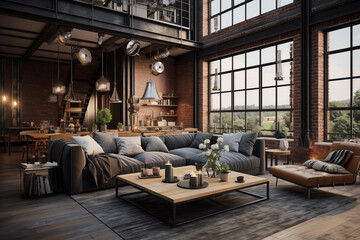 Living room in loft industrial style