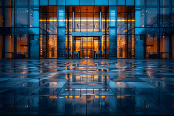 an entrance doors in the middle of an office - obrazy, fototapety, plakaty