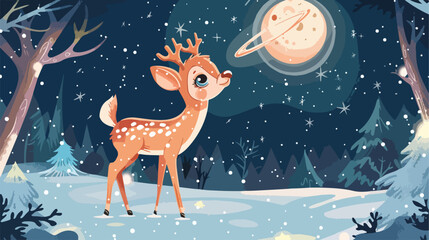 Obraz na płótnie Canvas Vector cute deer and comet. Poster postcard sticker pr