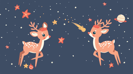 Fototapeta premium Vector cute deer and comet. Poster postcard sticker pr