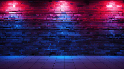 Standup comic night, Ground Two Spotlights Neon light on brick wall - obrazy, fototapety, plakaty