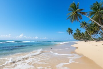 Breathtaking tropical beach with palm trees and tranquil lagoon, perfect vacation destination