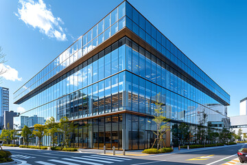 the office building is sitting in an urban set