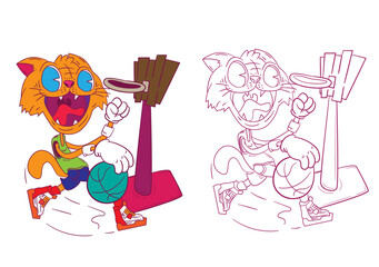 cute animal doodle illustration for coloring page drawing book