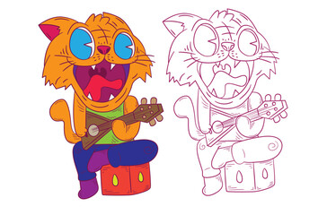 cute animal doodle illustration for coloring page drawing book