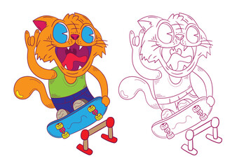 cute animal doodle illustration for coloring page drawing book