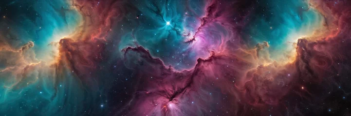 Foto op Aluminium Cosmic background with a blue purple nebula and stars © lumerb