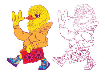 cute animal doodle illustration for coloring page drawing book