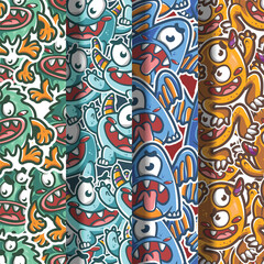 cute monster hand drawn seamless pattern pack