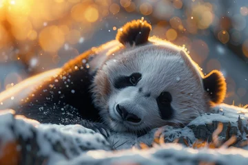 Zelfklevend Fotobehang Sleeping panda among the snow © Tetiana Kasatkina