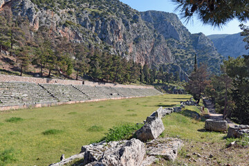 The Delphi Stadium is located at the highest point of the Delphi Archaeological Site. Delphi was an important ancient Greek religious sanctuary sacred to the god Apollo.