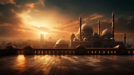 Foto op Canvas mosque at sunset, ramadan and eid background © Amir