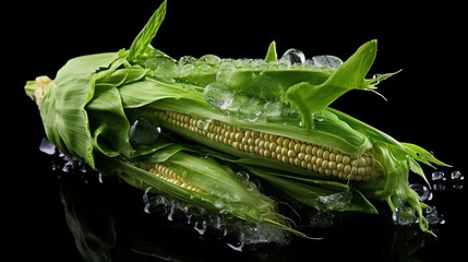 Beautiful corn composition On black background. Fruits and Vegetables Art. 