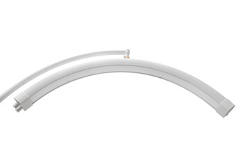 Modern LED floor lamp in the shape of a crescent. Lamp for minimalist interiors. Isolate on a white...