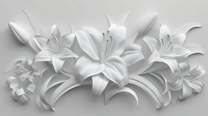 paper carving lilies centered 3d composition isolated