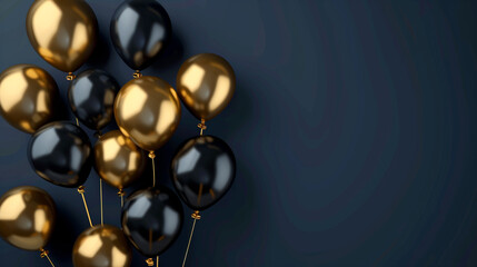 black and gold balloons on blue background 