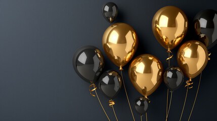 black and gold balloons on blue background 
