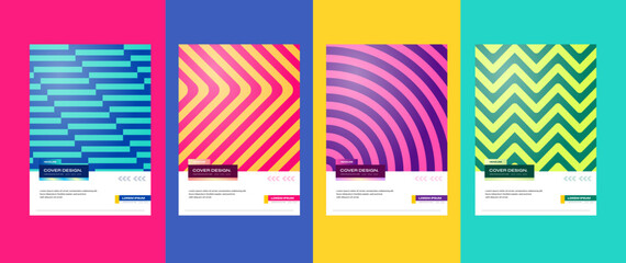 Four set of colorful gradient geometrical pattern cover design template