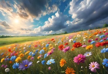 field of flowers and sky