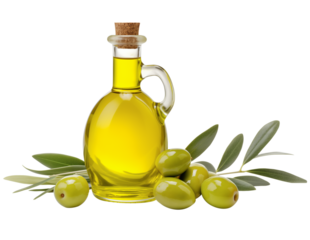 Isolated olive oil bottle on transparent background
