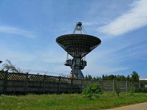 Radio telescope on the territory of the National Space Center in Crimea. Station of distant space communication near Evpatoria. Flight Control Center.