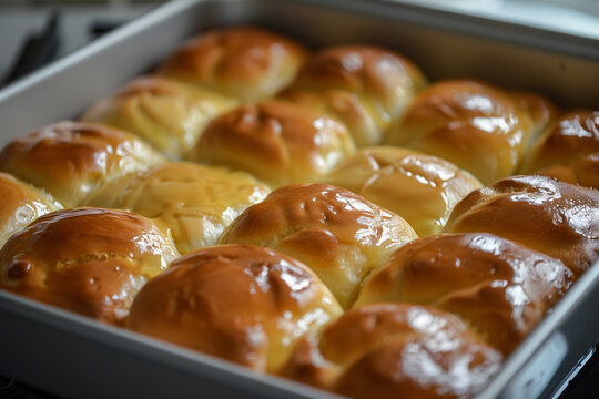 Czech sweet pastry called buchty in a baking pan