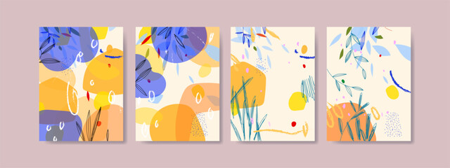 Aesthetic abstract rough hand drawn set vector illustration background. Organic line art  design for card, banner and art print.