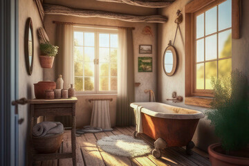 Fototapeta premium Rustic Bathroom Interior with Vintage Bathtub