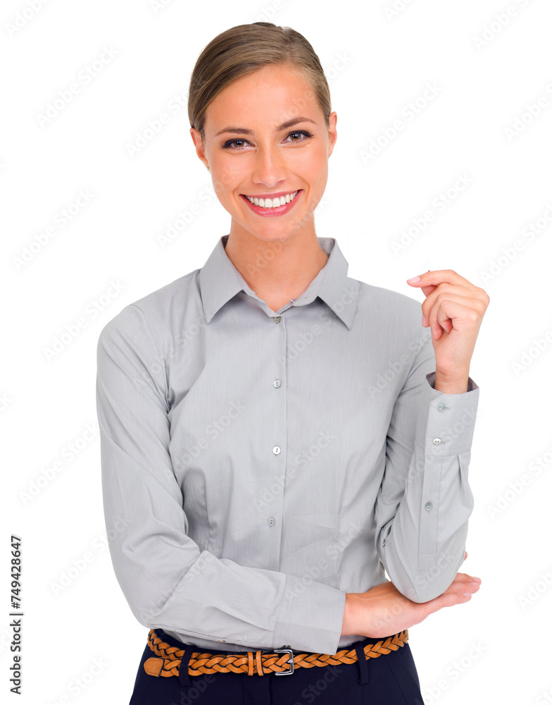 Sticker Woman, entrepreneur and smile for work, studio and portrait in confidence, adult and job for business. Professional female person, happy and startup for white background, career and shirt style