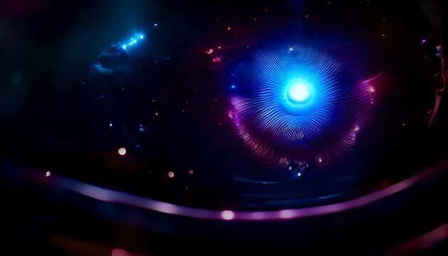 Bright phantasmagoric eye in the center of the universe. Transcendental cosmic eye containing the whole universe. Looking at the depths of the galaxy.